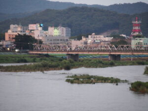 渡良瀬川上流から臨む渡良瀬橋の写真です。