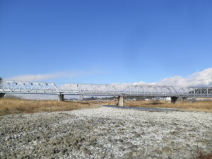 河原の中州から撮影した渡良瀬橋の写真です。