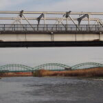 渡良瀬橋の向こうに中橋が見える写真です、