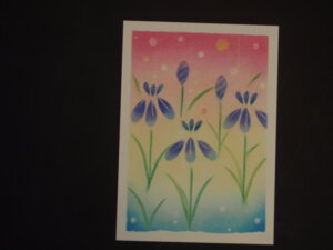 「しょうぶ」の花のパステル画の写真です。