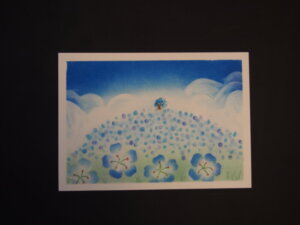 八王子公園のネモフィラのパステル画の写真です。