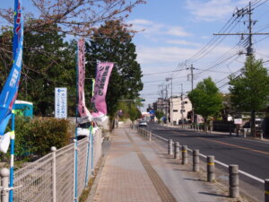 歩道を進む