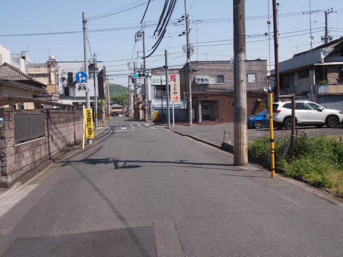 踏切を渡って信号機が見える写真です。