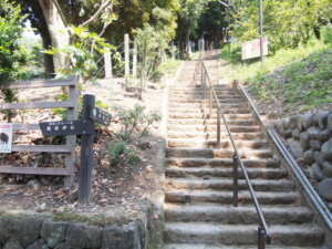 織姫山の中腹から山頂を目指す階段の写真です。