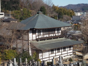 山から望む法楽寺の写真です。