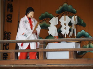 下野國一社八幡宮：奉納神楽「天岩戸」の写真です。