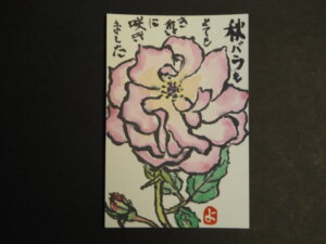 秋のバラの絵手紙の写真です。