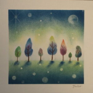 パステル画「秋の木々」の写真です。