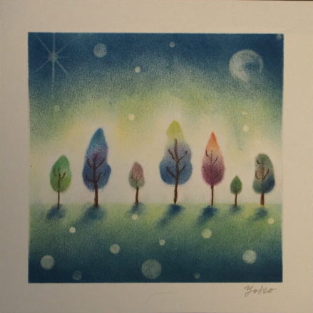 パステル画「秋の木々」の写真です。