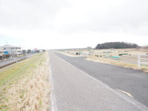 岩井橋に向かう堤防歩道の写真です。