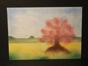パステル画：桜の木の写真です。