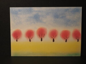 パステル画：桜並木の写真です。