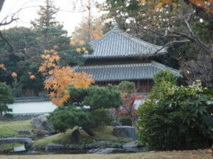 史跡足利学校：秋の孔子廟と北庭園の写真です。