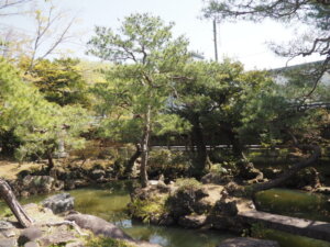 物外軒庭園の鶴島と亀島の写真です。