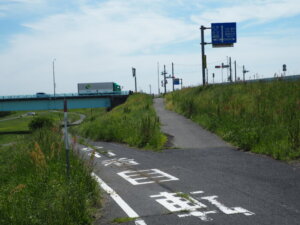 川崎橋南たもと付近の分岐点の写真です。