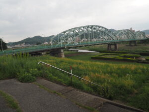 堤防から振り返って見える中橋の写真です。