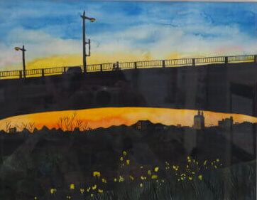 福寿大橋:菜の花と夕焼けの写真です。