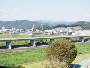 「せせら」から臨む岩井橋の写真です。