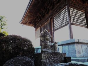 足利三十三観音霊場巡り：定年寺の普照殿を囲む観音像の写真です。