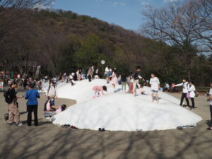 みかも山公園：わんぱく広場のエアートランポリンの写真です。