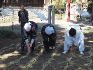 御厨神社・御田植え祭り：田の草取りの写真です。