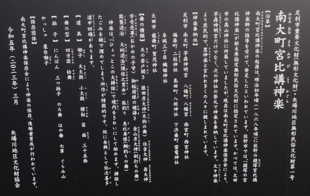 南大町宮比請神楽の案内板の写真です。