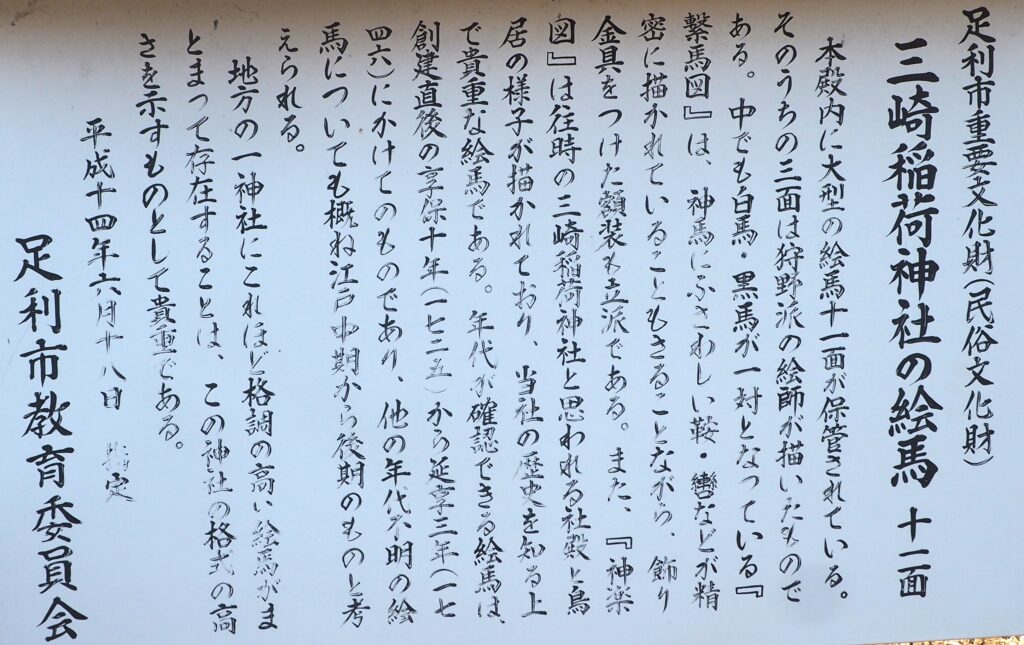 三崎稲荷神社：絵馬の説明板の写真です。