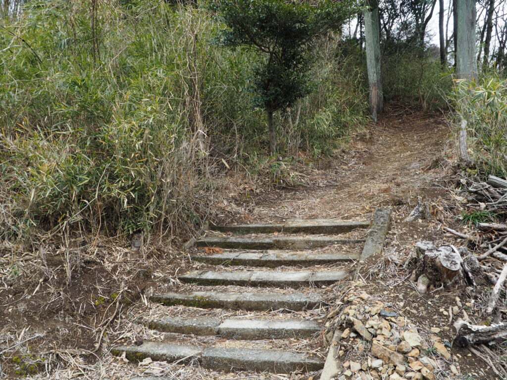 山道に向かう階段の写真です。