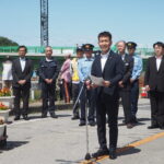 足利中橋架け替え工事：3連アーチ・歩行者・自転車専用橋の開通セレモニー：足利市長の写真です。