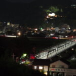 渡良瀬橋と織姫神社の夜景の写真です。