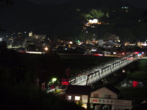 渡良瀬橋と織姫神社の夜景の写真です。