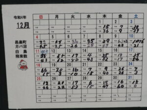 ガバ沼:ハクチョウ飛来数表の写真です。
