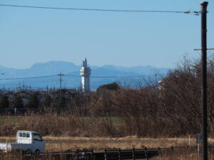 ガバ沼から見える「邑楽町シンボルタワー」の写真です。