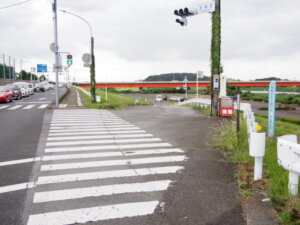 渡良瀬川左岸駐車場入り口道路の写真です。