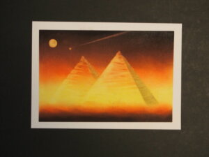 月と星とピラミッドのパステル画の写真です。