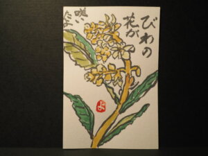 絵手紙：びわの花の写真です。