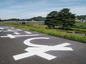 渡良瀬橋へ向かう道の写真です。