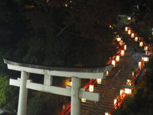 織姫神社参道のライトアップの写真です。