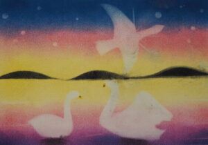 パステル画：ハクチョウの写真です。