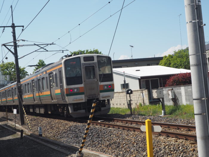 渡良瀬橋付近の踏切から撮影した電車の写真です。