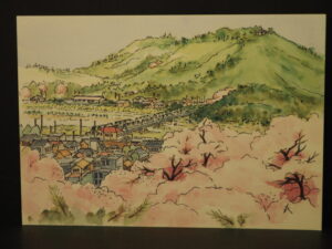織姫神社から臨む渡良瀬橋：長島喜一　画の写真です。
